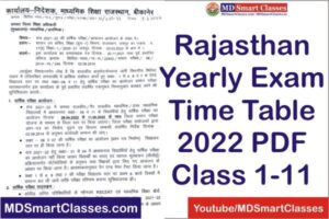 Rajasthan Yearly Exam Time Table 2022, Rbse Yearly Time Table 2022, Rajasthan Board Yearly Examination Time Table 2022, राजस्थान वार्षिक परीक्षा टाइम टेबल