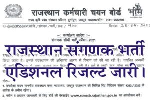 RSMSSB Computor Additional Result 2022, Rajasthan Computor Result 2022, Rajasthan Sanganak Bharti Result, राजस्थान संगणक भर्ती एडिशनल रिजल्ट 2022