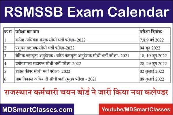 RSMSSB New Exam Calendar 2022, RSMSSB Exam Time Table, RSMSSB Exam Date 2022, RSMSSB Latest Exam Date 2022, RSSB Upcoming New Exam Calendar 2022,