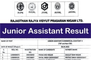 RVUNL Junior Assistant Result 2022, RVPNL Junior Assistant Result 2022, JVVNL Junior Assistant Result 2022 Rajasthan RVPNL Junior Assistant Result 2021