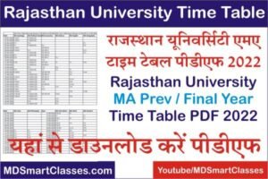 Rajasthan University MA Time Table 2022, Rajasthan University Time Table PDF 2022, UOR MA Time Table 2022 PDF, Raj University MA Exam Time Table PDF,