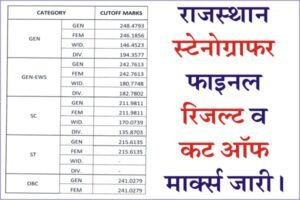 RSMSSB Stenographer Final Result 2022, Rajasthan Steno Final Result 2022, Rajasthan Stenographer Final Result 2022, RSMSSB Stenographer Final Cut Off Marks,