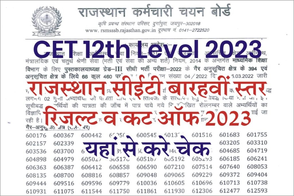 RSMSSB CET 12th Level Result 2023