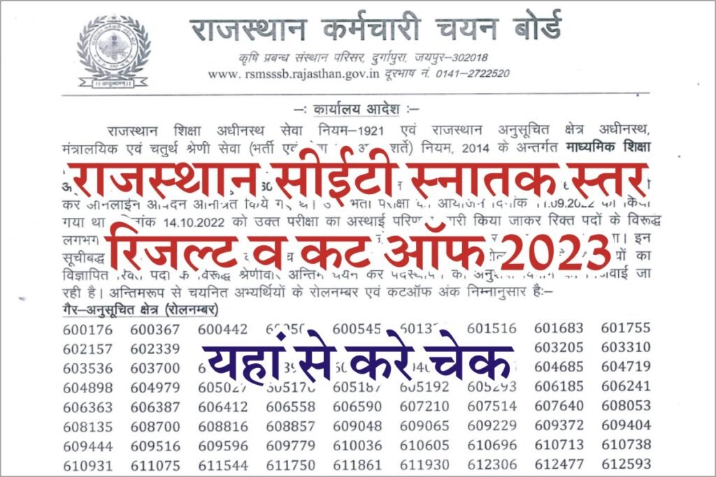 RSMSSB CET Graduation Level Result 2023